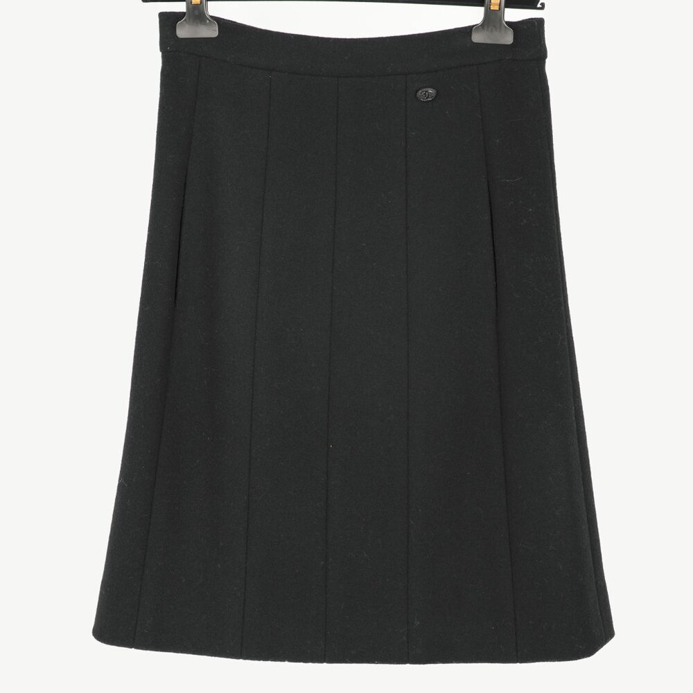 Chanel Black Wool-Blend Panelled A-Line Knee-Length Skirt